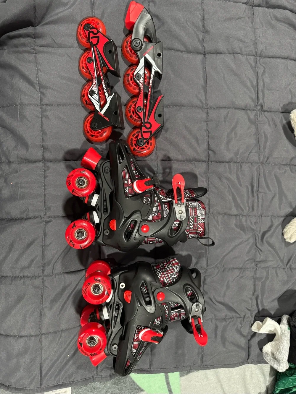 Adjustable Kids Roller Skates in Red and Black — Convertible Inline & Quad Set